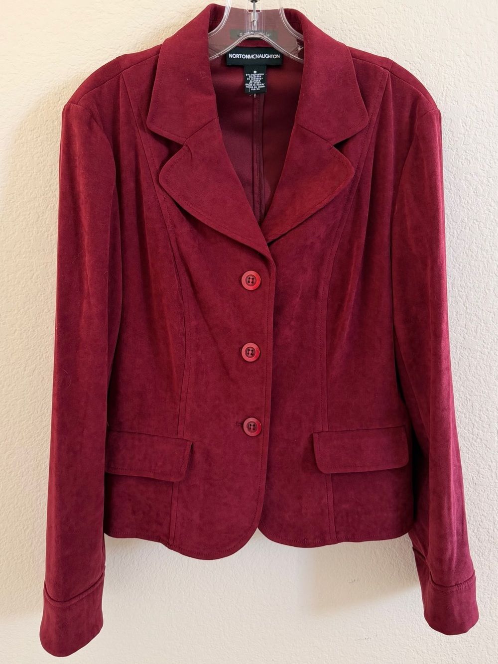 🍷 Norton McNaughton Women's Burgundy Suede-Like Blazer Jacket (Size 8)